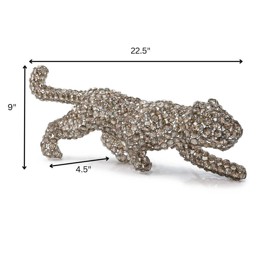 23" Silver And Clear Iron And Faux Crystal Panther Tabletop Sculpture - HomeRoots - Flyclothing LLC
