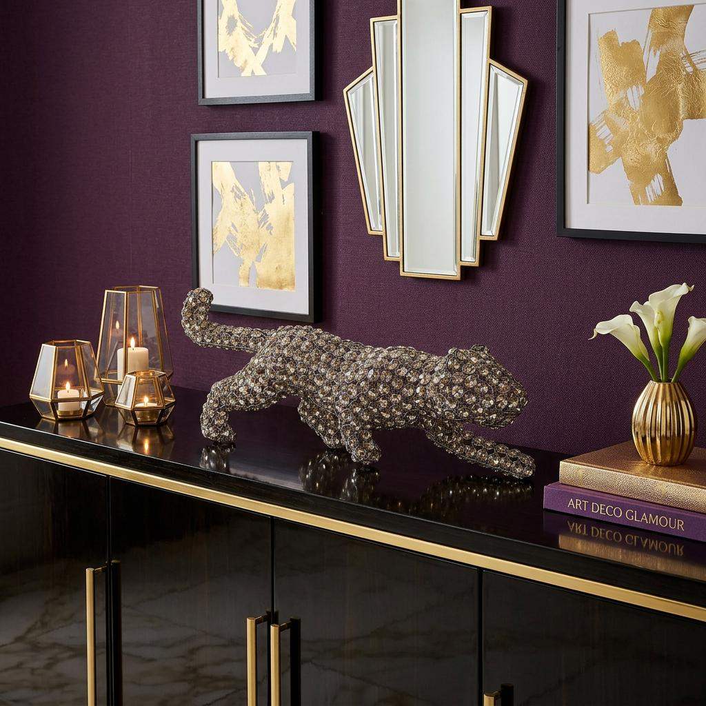 23" Silver And Clear Iron And Faux Crystal Panther Tabletop Sculpture - HomeRoots - Flyclothing LLC