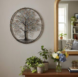 19" X 17" Antiqued Bronze Blue And Red Iron And Bead Hanging Dimensional Sculpture - HomeRoots - Flyclothing LLC