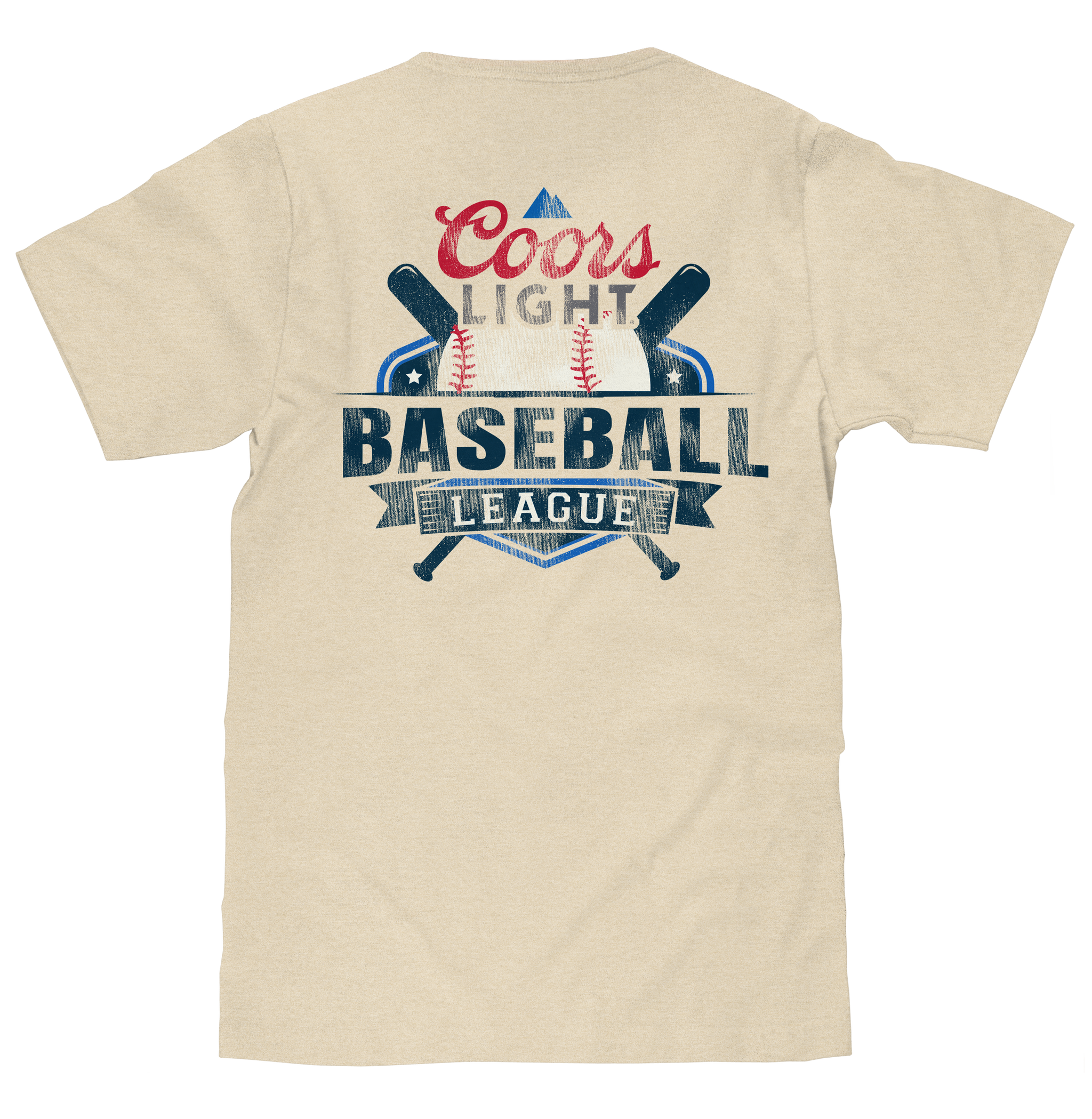 Coors Light Baseball League Front and Back Beer Logo T-Shirt - Cream