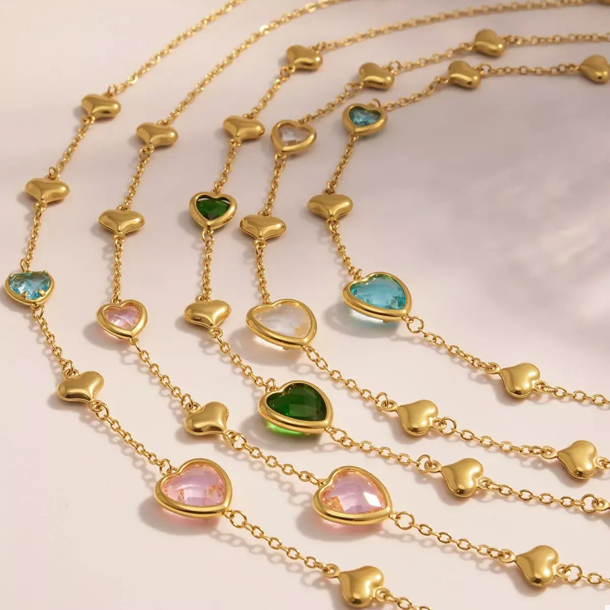 18K Gold-Plated Heart Necklace with Glass Stone - Trendsi - Flyclothing LLC