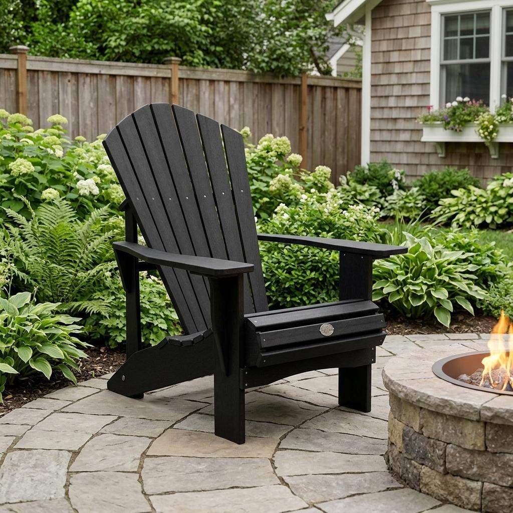 24" Black Heavy Duty Plastic Outdoor Adirondack Chair - HomeRoots - Flyclothing LLC