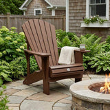 24" Walnut Textured Heavy Duty Plastic Outdoor Adirondack Chair - HomeRoots - Flyclothing LLC