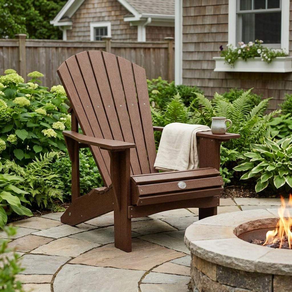 24" Walnut Textured Heavy Duty Plastic Outdoor Adirondack Chair - HomeRoots - Flyclothing LLC