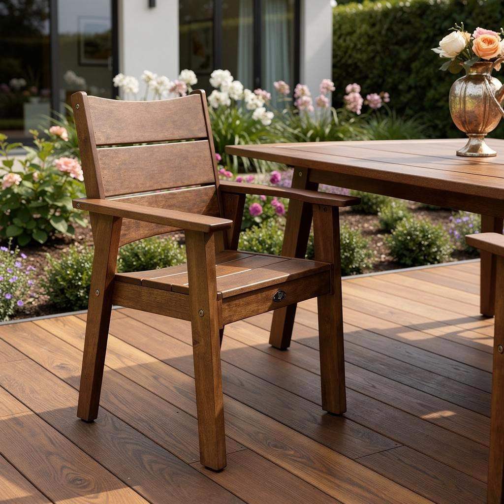 26" Walnut Textured Heavy Duty Plastic Outdoor Dining Chair - HomeRoots - Flyclothing LLC