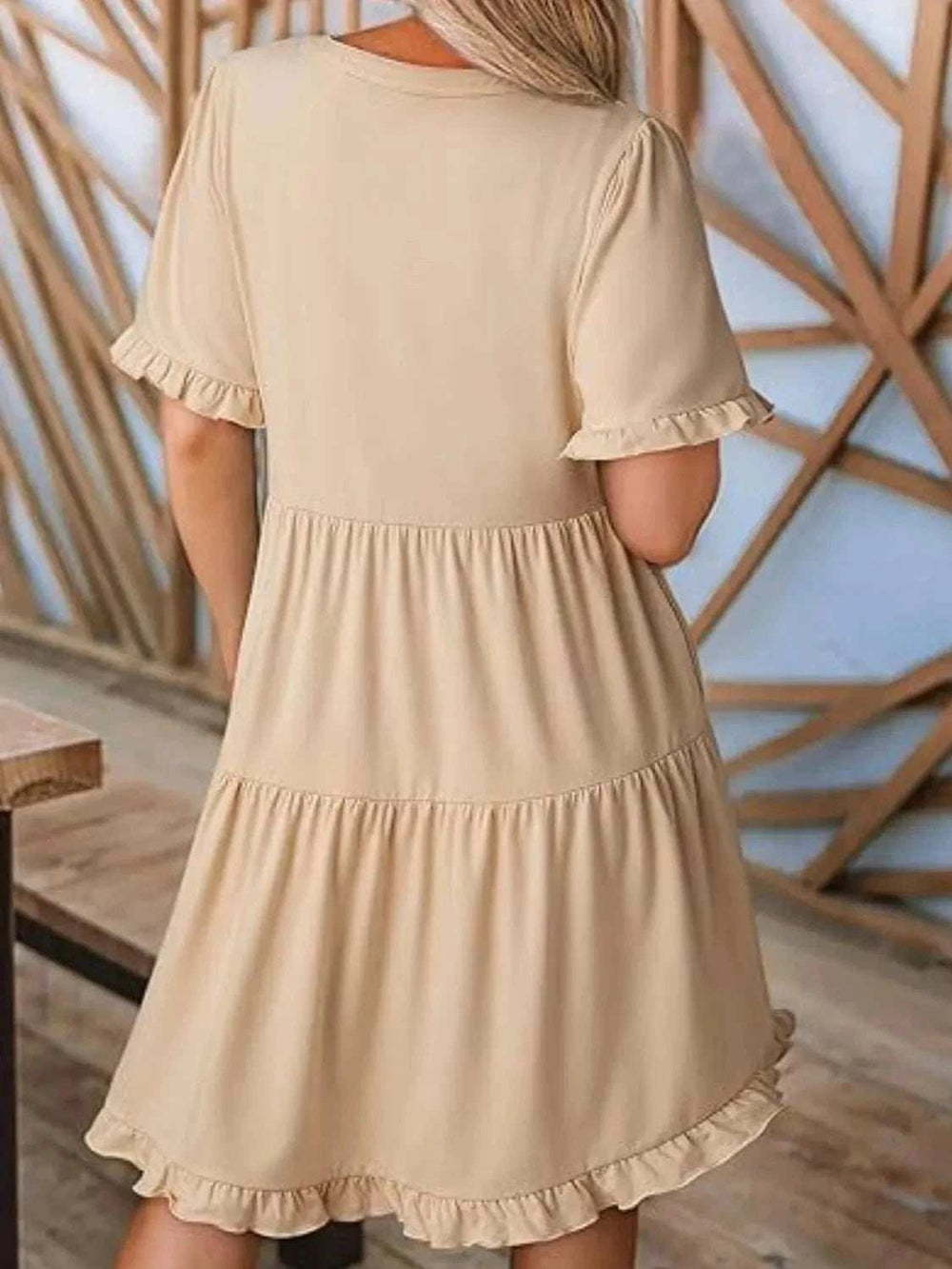 Tiered Notched Short Sleeve Mini Dress - Trendsi - Flyclothing LLC