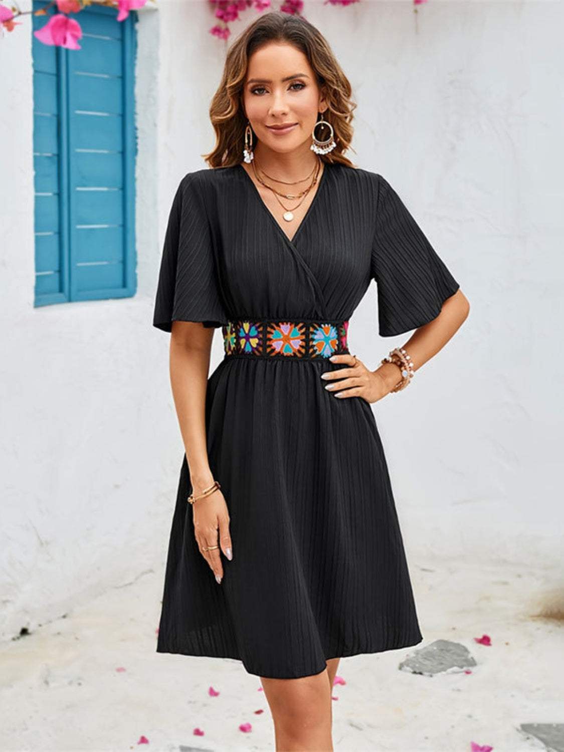Surplice Flutter Sleeve Mini Dress - Trendsi - Flyclothing LLC