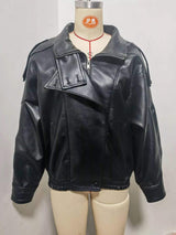 Zip-Up Faux Leather Moto Jacket - Trendsi - Flyclothing LLC