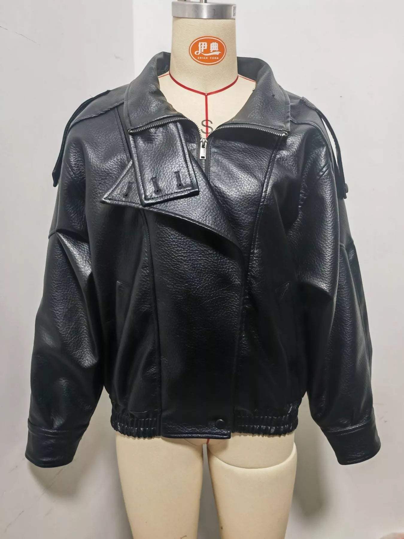 Zip-Up Faux Leather Moto Jacket - Trendsi - Flyclothing LLC