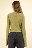 VERY J V-Neck Lace Detail Button Down Crop Ribbed Knit Top - Trendsi