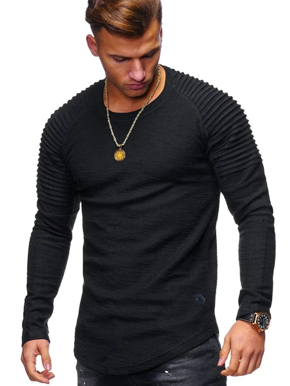 Men's Plus Size Round Neck Long Sleeve T-Shirt - Trendsi