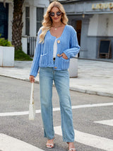 Round Neck Button Up Cardigan with Pockets - Trendsi - Flyclothing LLC