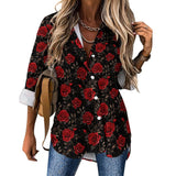 Colores De Mexico Romantic Red Roses Button Up Blouse