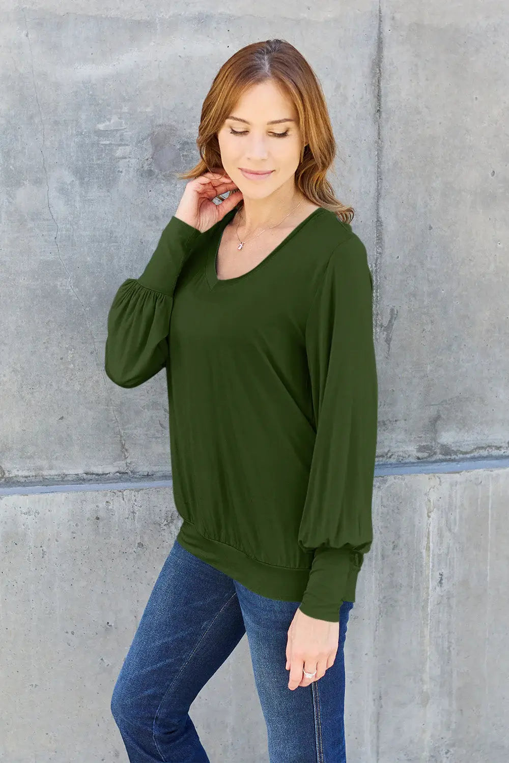 Basic Bae Full Size V-Neck Lantern Sleeve Top - ShopBasicbae - Flyclothing LLC