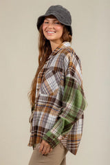 Plaid Collared Neck Long Sleeve Shirt - Trendsi