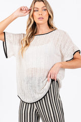 GeeGee Contrast Trim Short Sleeve Knit Cover Up - Trendsi