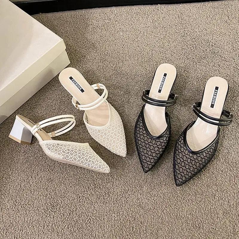 Point Toe Block Heel Sandals - Trendsi