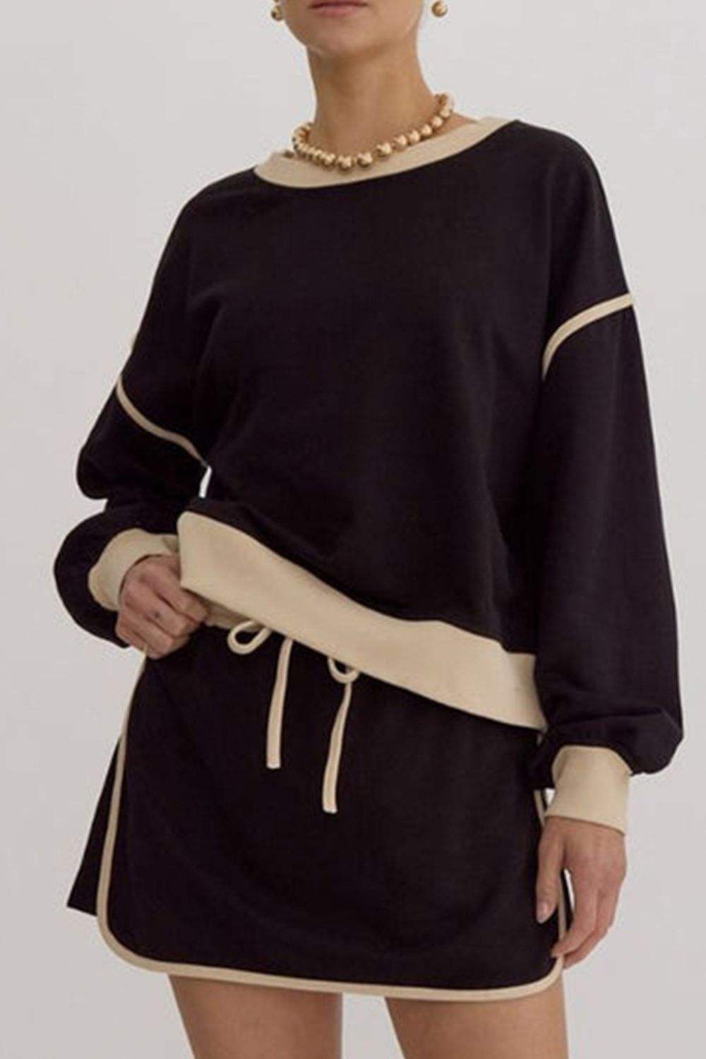 Contrast Trim Round Neck Top and Skort Set - Trendsi - Flyclothing LLC