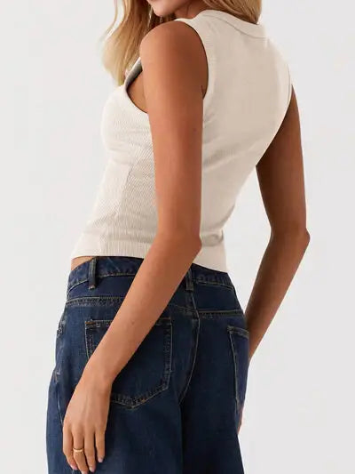 Lovelet Button Up Round Neck Tank - Trendsi - Flyclothing LLC