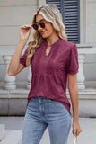 Notched Short Sleeve Solid Color Top - Trendsi - Flyclothing LLC