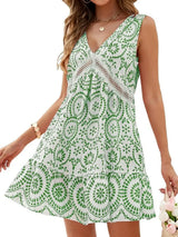 Printed V-Neck Sleeveless Mini Dress - Trendsi - Flyclothing LLC