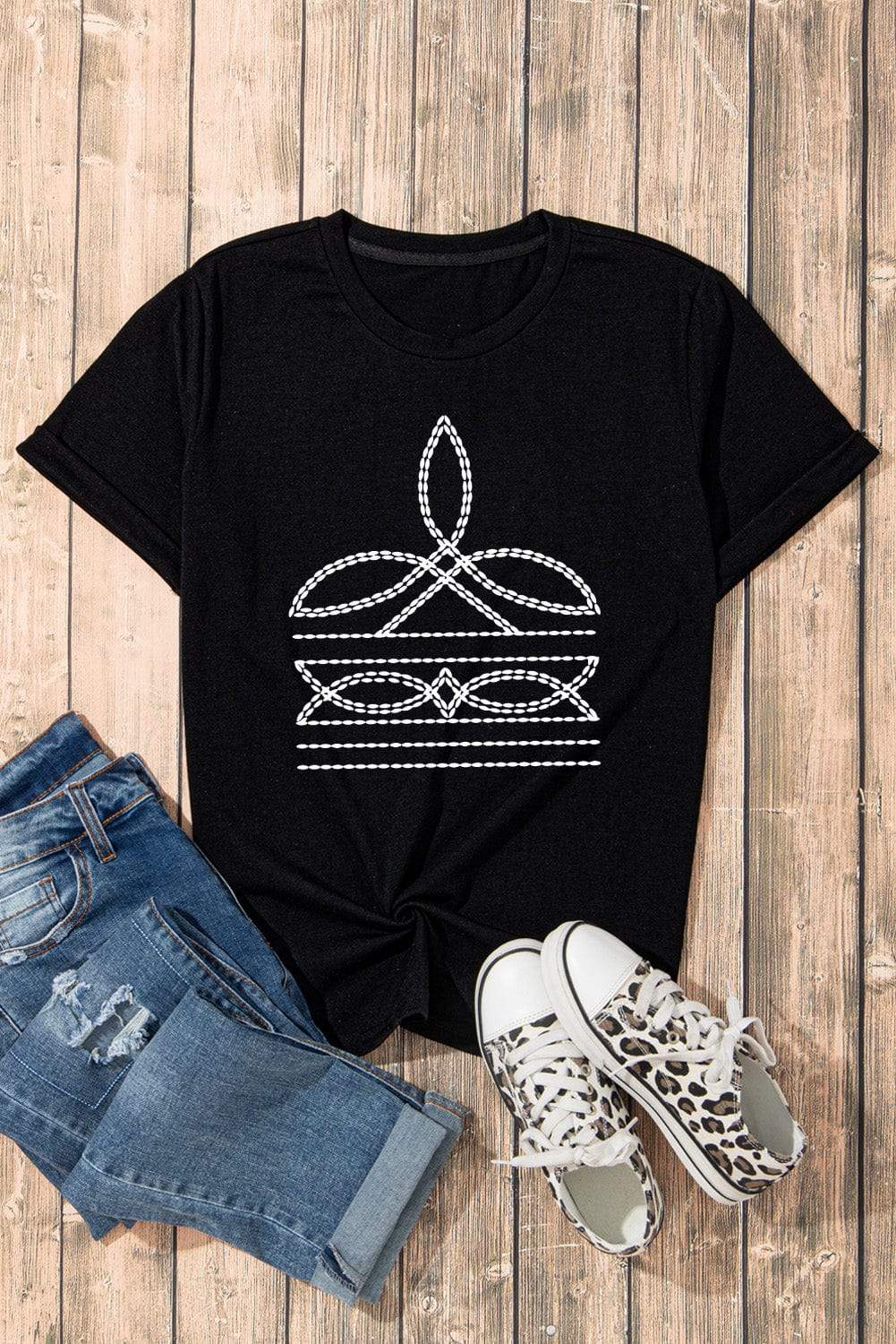 Graphic Round Neck Short Sleeve T-Shirt - Trendsi - Flyclothing LLC