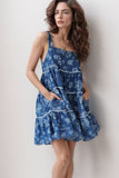Floral Tiered Square Neck Denim Dress - Trendsi