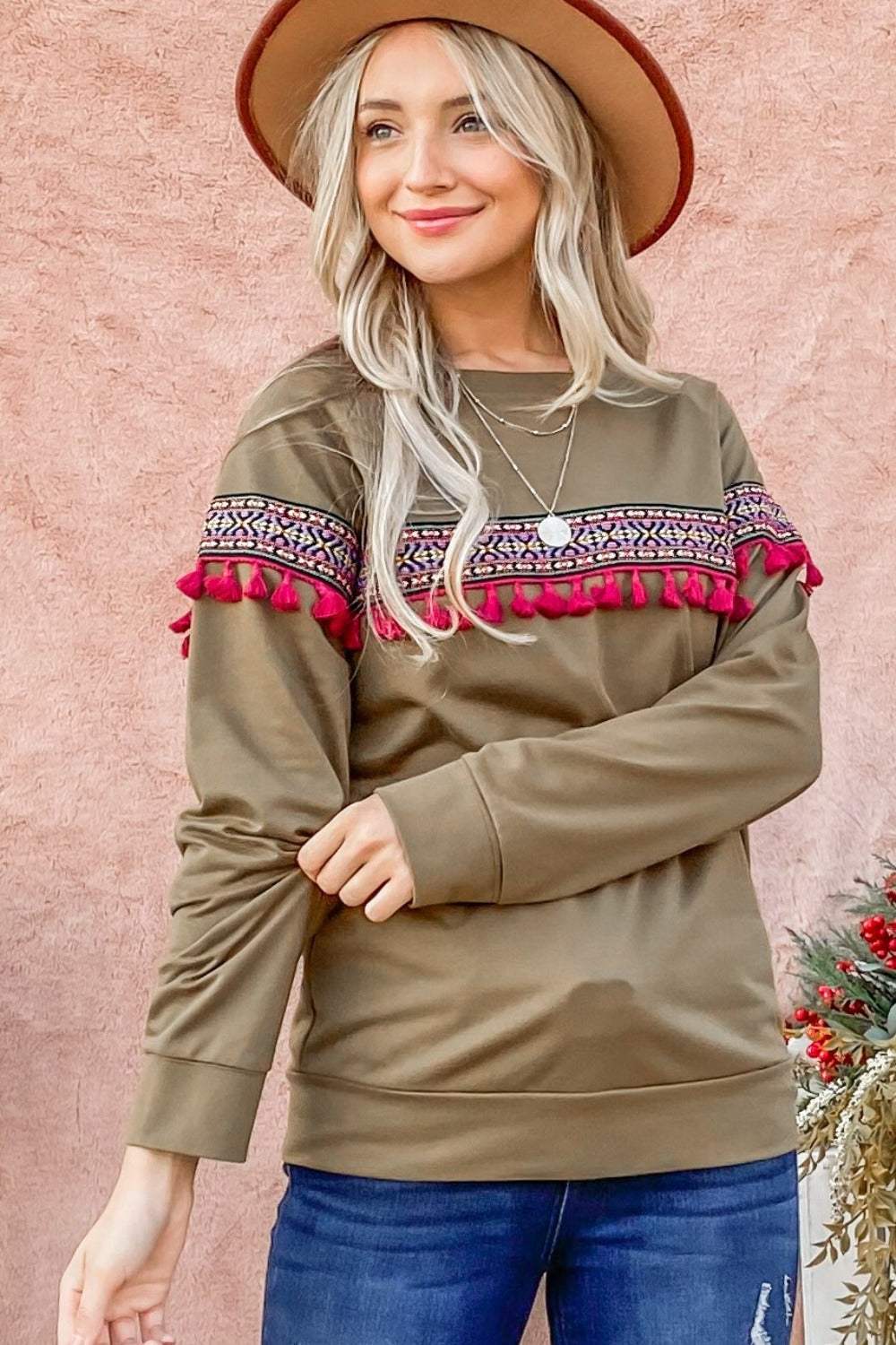 And The Why Ethnic Ribbon Tassel Trim Top - Trendsi - Flyclothing LLC