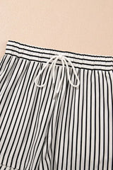 Stripe V Neck Tee and Casual Shorts Set - Trendsi - Flyclothing LLC