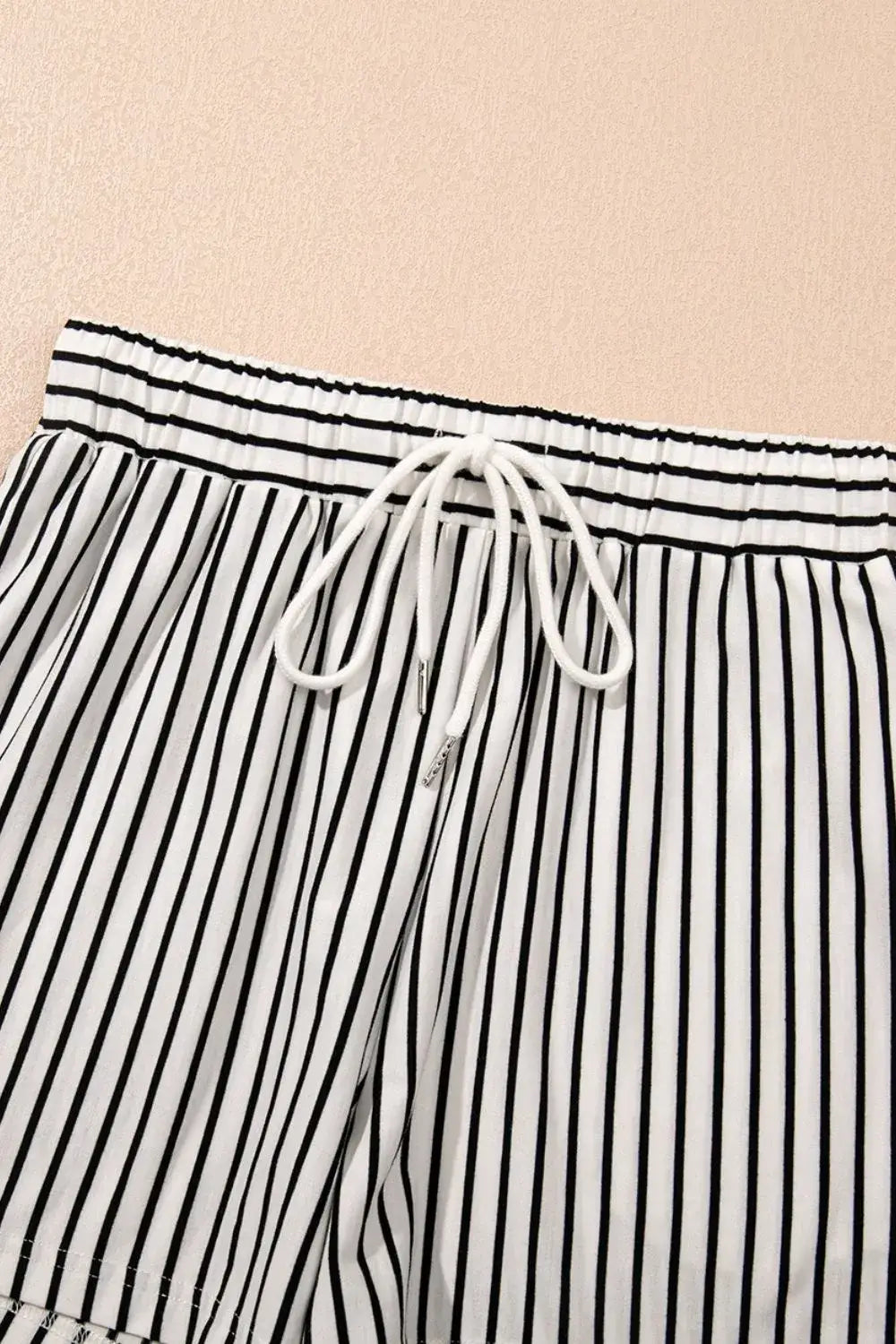 Stripe V Neck Tee and Casual Shorts Set - Trendsi - Flyclothing LLC