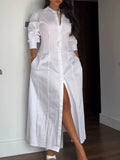 Devine Backless Long Sleeve Midi Shirt Dress - Trendsi