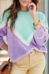 Contrast Round Neck Dropped Shoulder Sweater - Trendsi - Flyclothing LLC