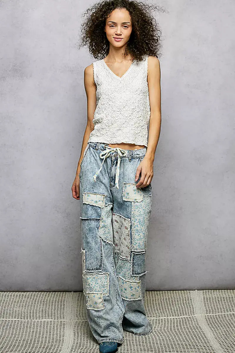 POL Textured Knit V-Neck Tank with Lace Trim - Trendsi - Flyclothing LLC