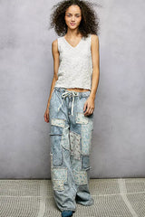 POL Textured Knit V-Neck Tank with Lace Trim - Trendsi - Flyclothing LLC