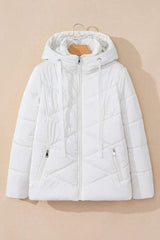 Drawstring Zip Up Long Sleeve Hooded Winter Coat - Trendsi - Flyclothing LLC