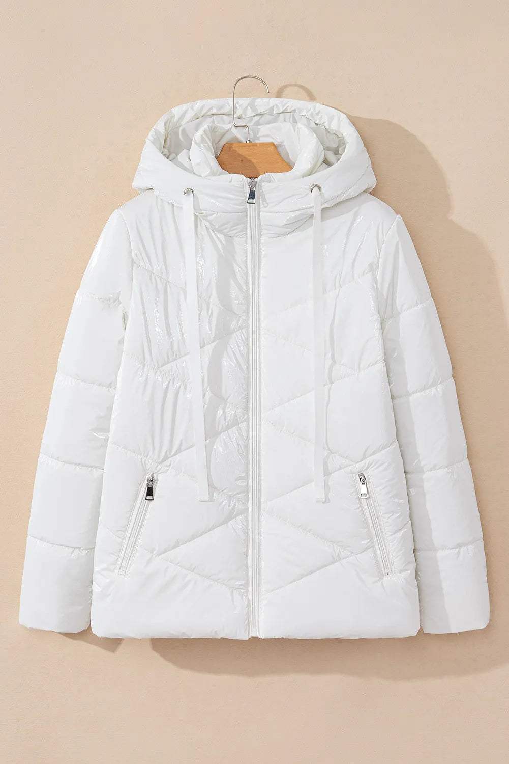 Drawstring Zip Up Long Sleeve Hooded Winter Coat - Trendsi - Flyclothing LLC