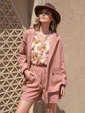 Lace Detail Collared Neck Long Sleeve Top and Shorts Set - Trendsi