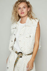 POL Assymetrical Front Closure Raw Hem Floral Denim Vest - Trendsi - Flyclothing LLC