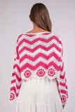 VERY J Chevron/Floral Pattern Crochet Knit Top - Trendsi - Flyclothing LLC
