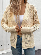 Openwork Button Up Long Sleeve Cardigan - Trendsi - Flyclothing LLC