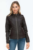 Snobbish PU Leather Biker Jacket with Side Zip Pockets - Trendsi - Flyclothing LLC