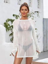 Slit Boat Neck Dropped Shoulder Cover-Up - Trendsi - Flyclothing LLC