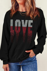 Rhinestone LOVE Round Neck Long Sleeve Sweatshirt - Trendsi - Flyclothing LLC