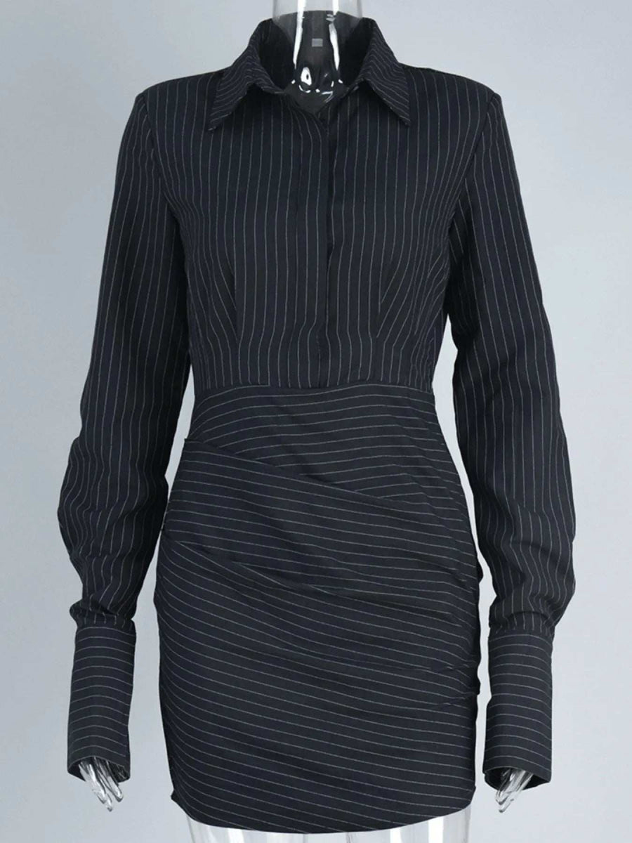 Striped Long Sleeve Shirt Dress - Trendsi - Flyclothing LLC