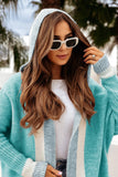 Pocketed Contrast Long Sleeve Hooded Cardigan - Trendsi