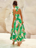 Ruched Printed Halter Neck Sleeveless Dress - Trendsi - Flyclothing LLC