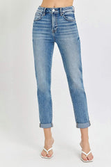 Risen Full Size High Rise Cropped Roll Up Jeans - Trendsi - Flyclothing LLC