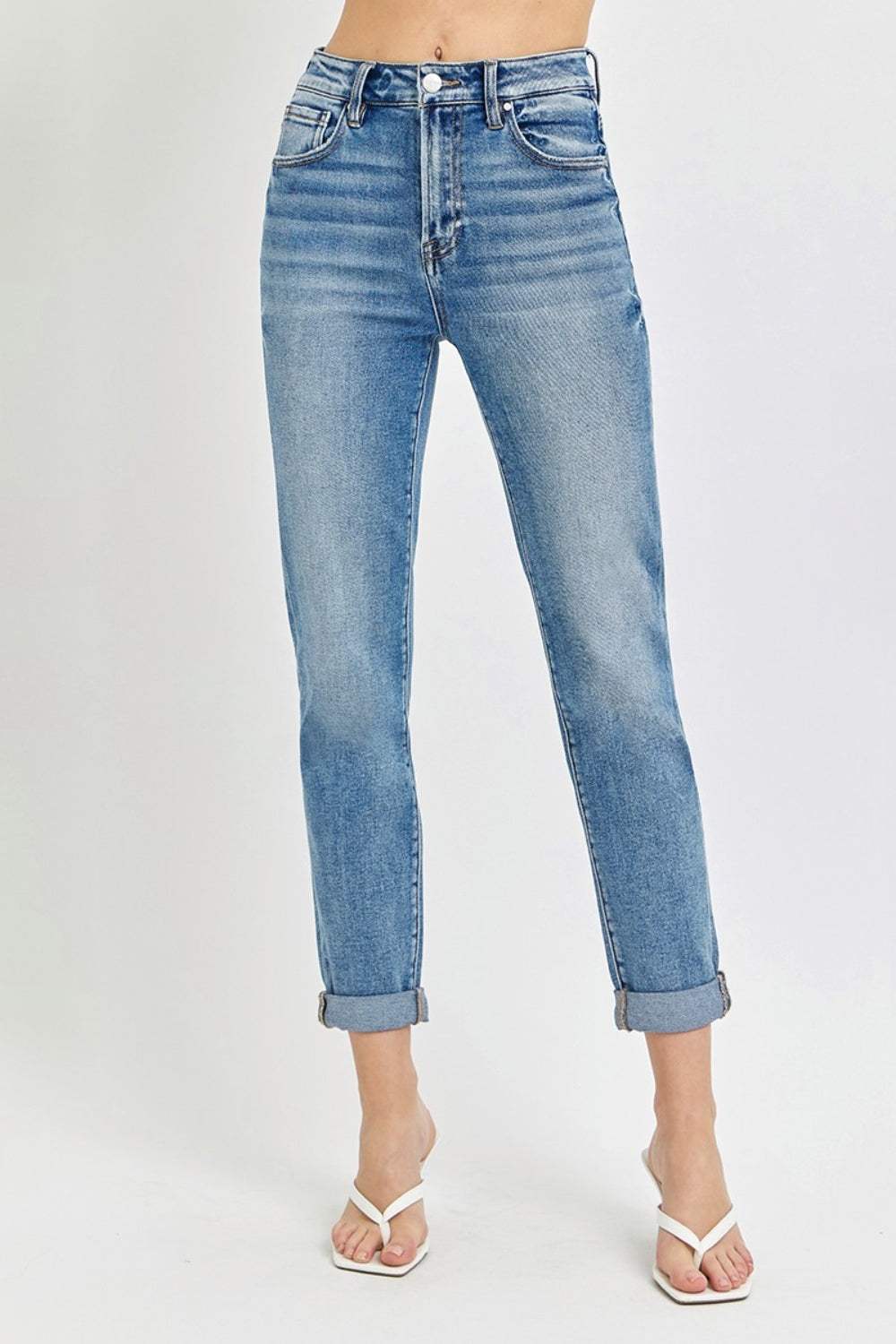 Risen Full Size High Rise Cropped Roll Up Jeans - Trendsi - Flyclothing LLC