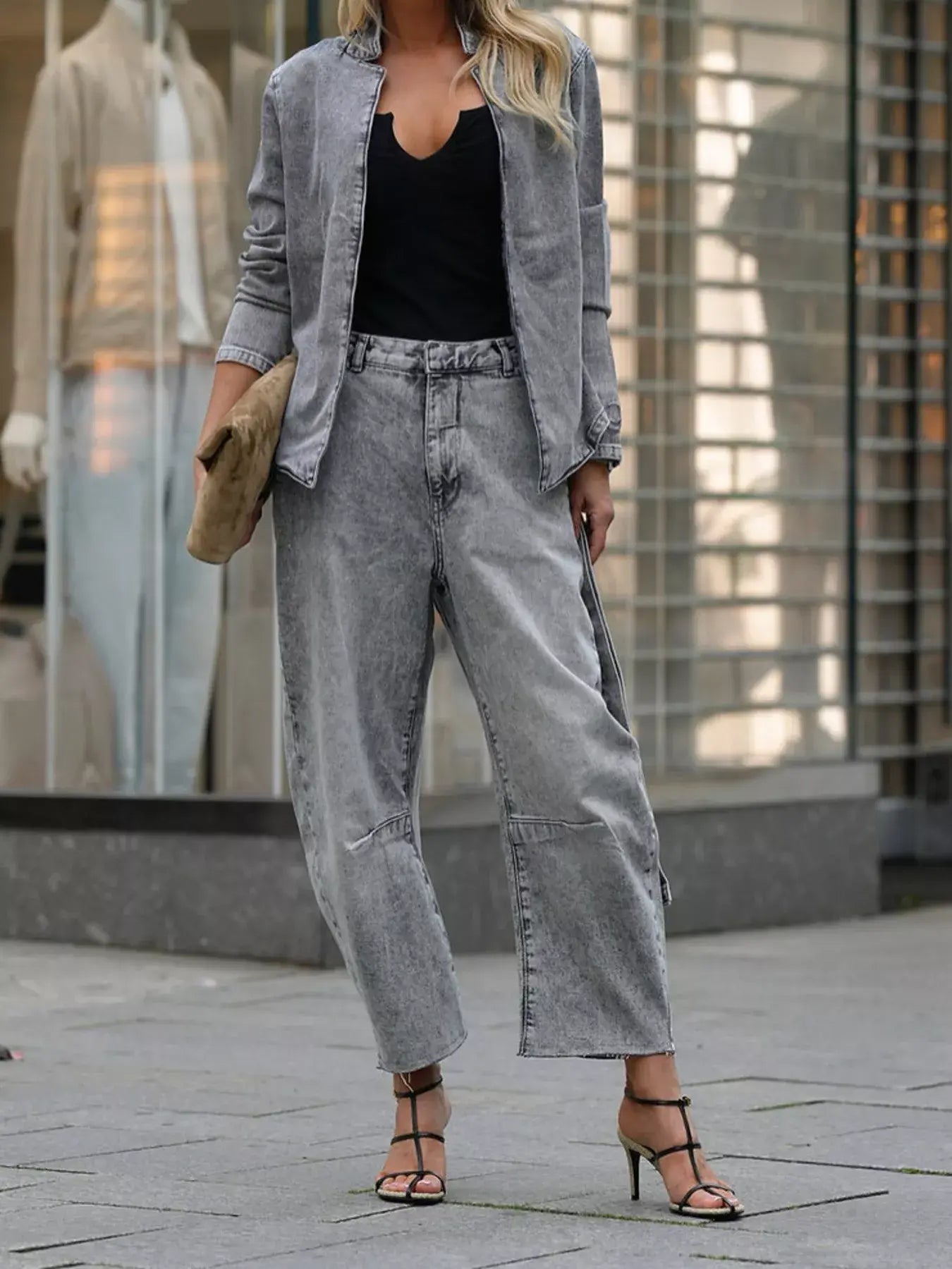 Long Sleeve Top and Wide Leg Jeans Denim Set - Trendsi - Flyclothing LLC
