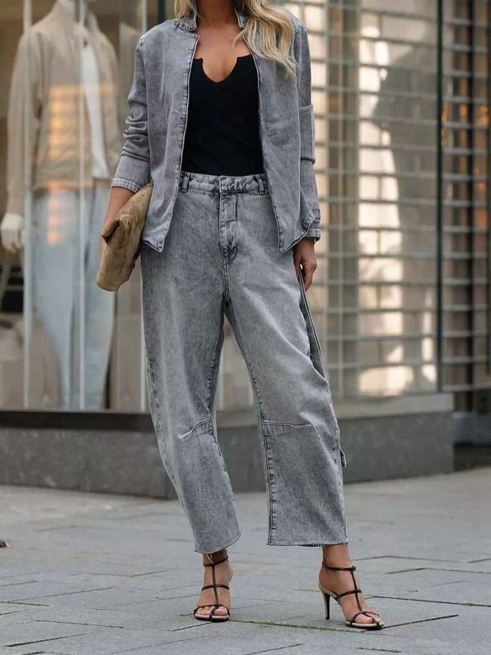 Long Sleeve Top and Wide Leg Jeans Denim Set - Trendsi - Flyclothing LLC